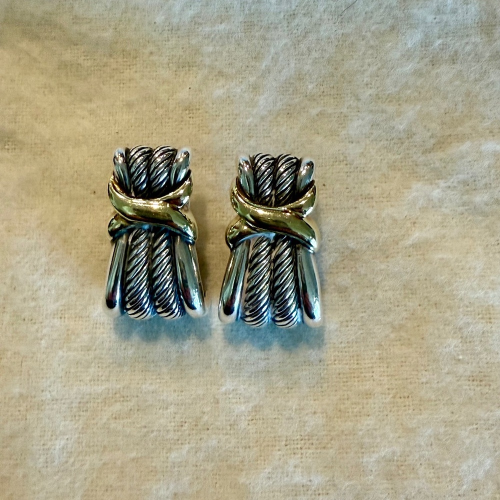 David Yurman Crossover Stud Earrings Sterling / 18K Yellow Gold